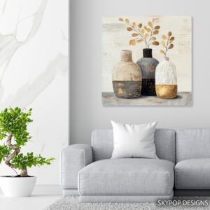 Golden Leaf Vase Trio Art