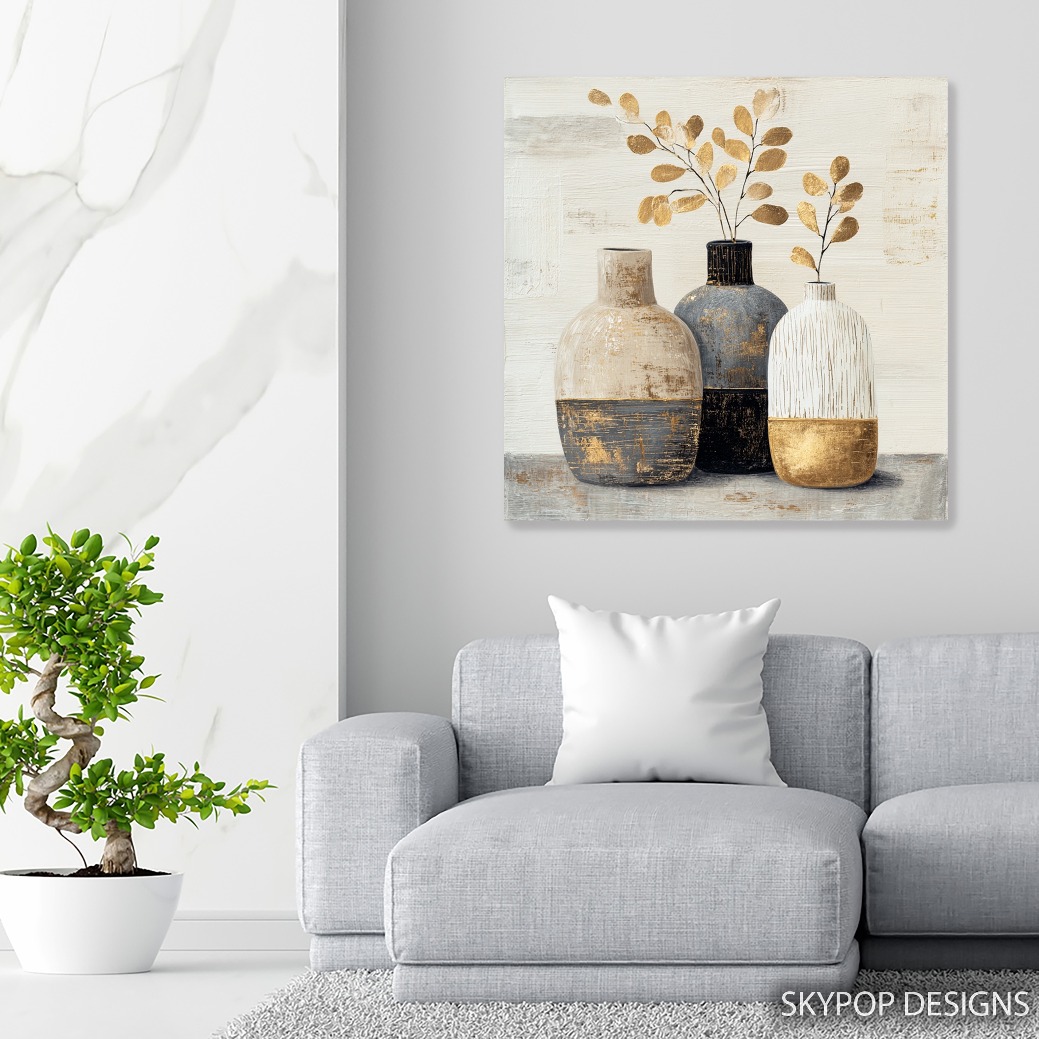 5.jpg Golden Leaf Vase Trio Art