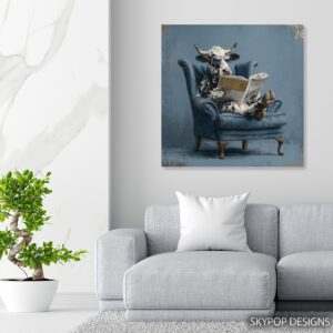 Cow Reading Newspaper Art