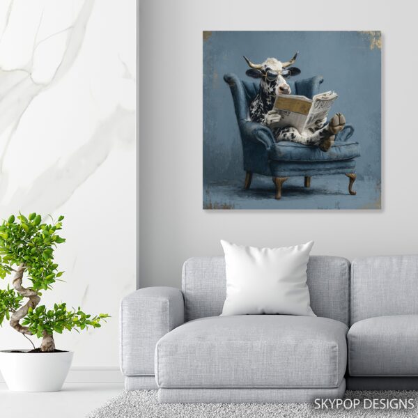 Cow Reading Newspaper Art