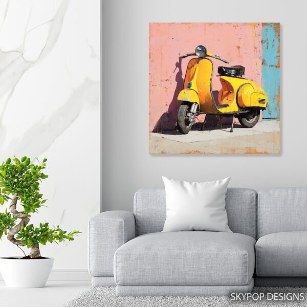 Yellow Vespa Scooter Art