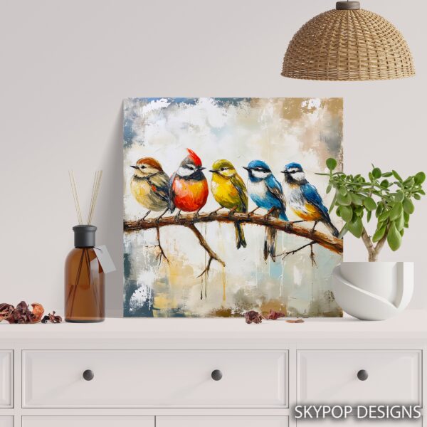 Colorful Birds on Branch Art