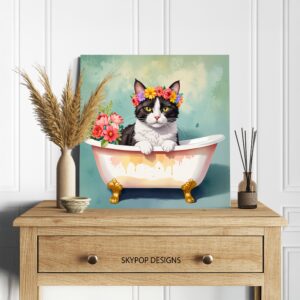 Cat Bathtub Flower Art