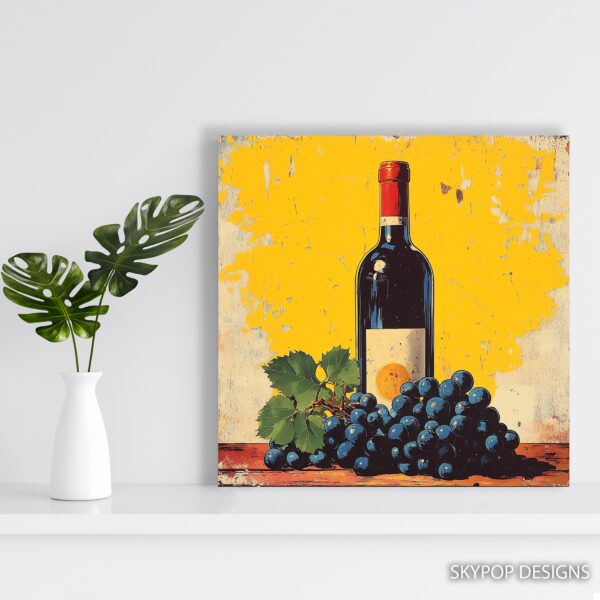 Wine Bottle and Grapes Art