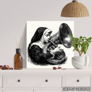 Nun Playing Trumpet Art