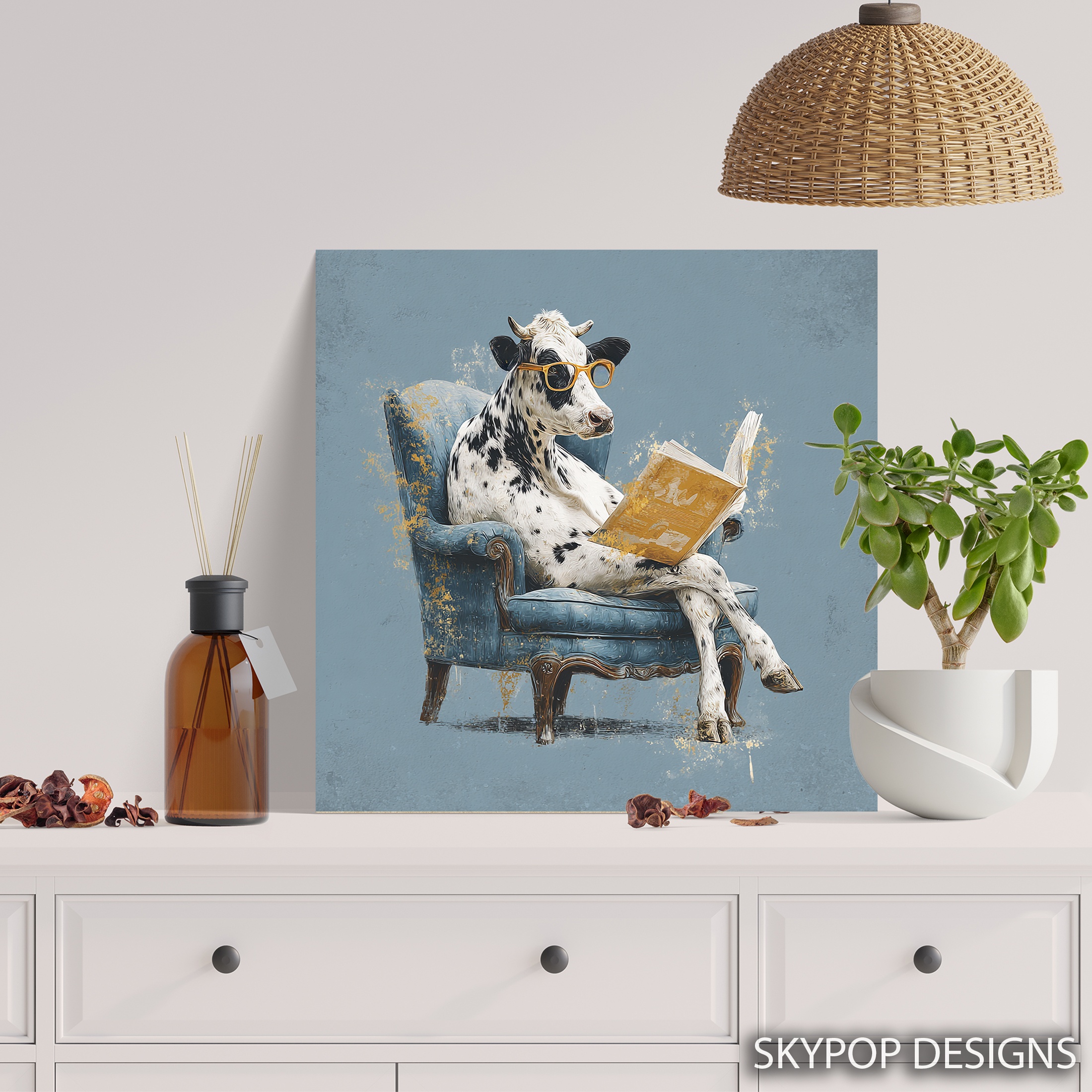 5.jpg Cow Reading Book Art