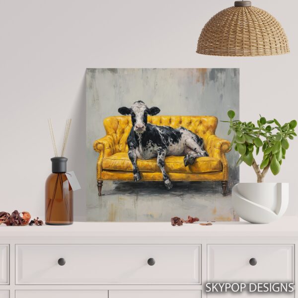 Cow on Yellow Couch Art
