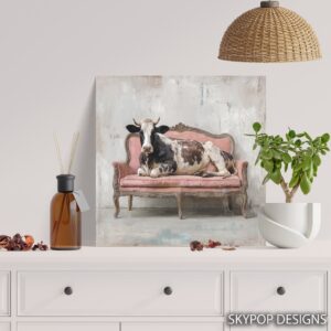 Cow on Pink Couch Art