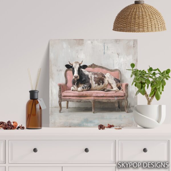 Cow on Pink Couch Art