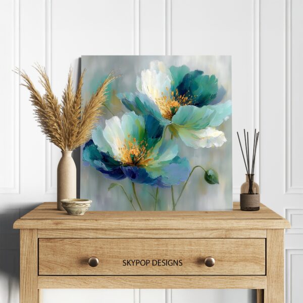 Teal Poppy Bloom Art
