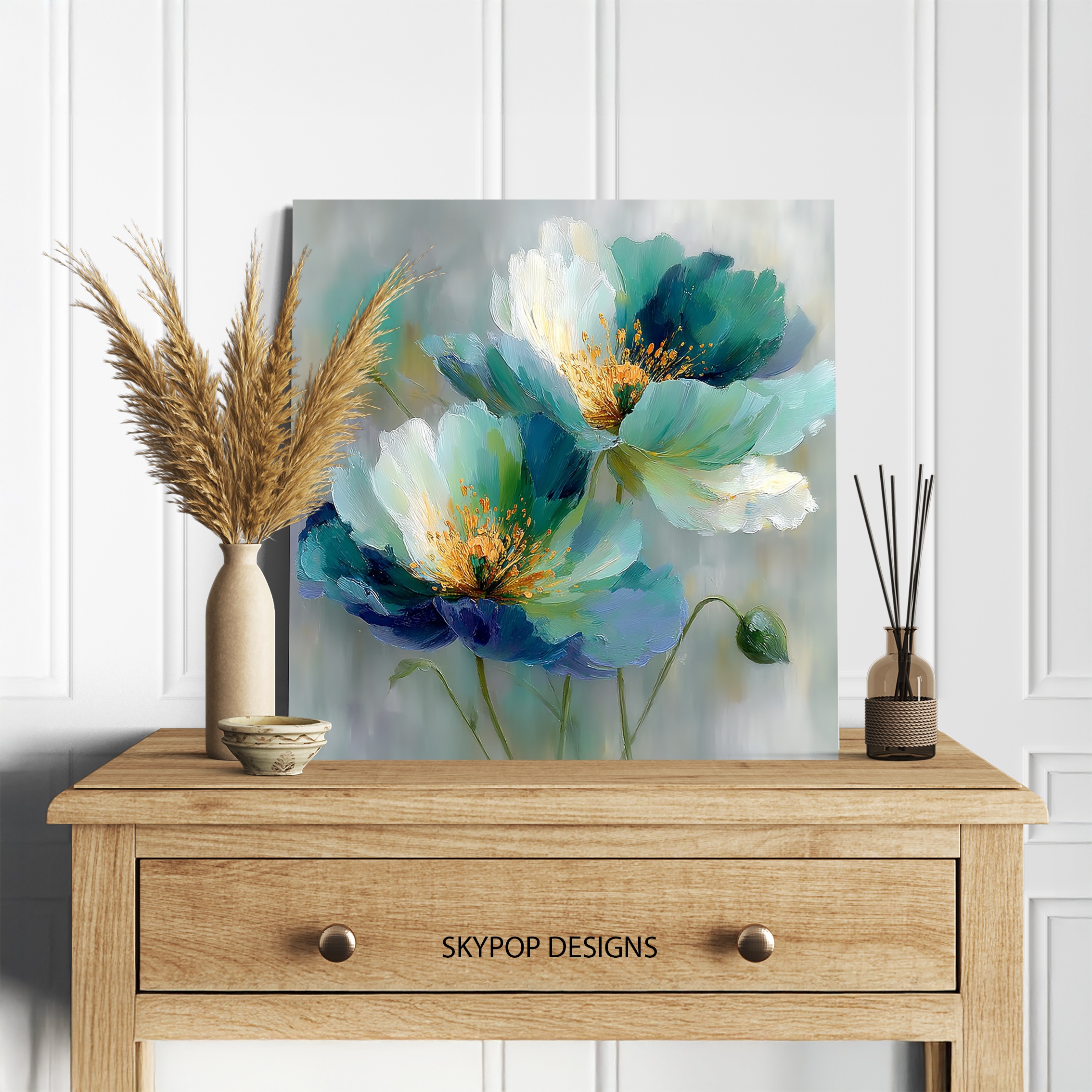 5.jpg Teal Poppy Bloom Art