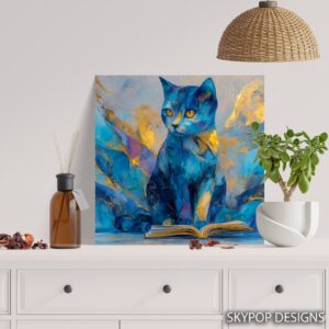 Blue Cat Reading Art