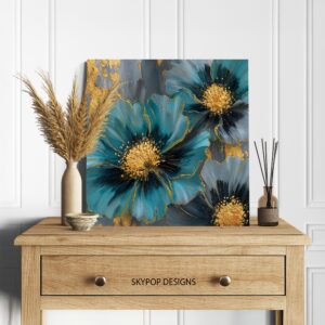 Luxe Teal Blooms Art