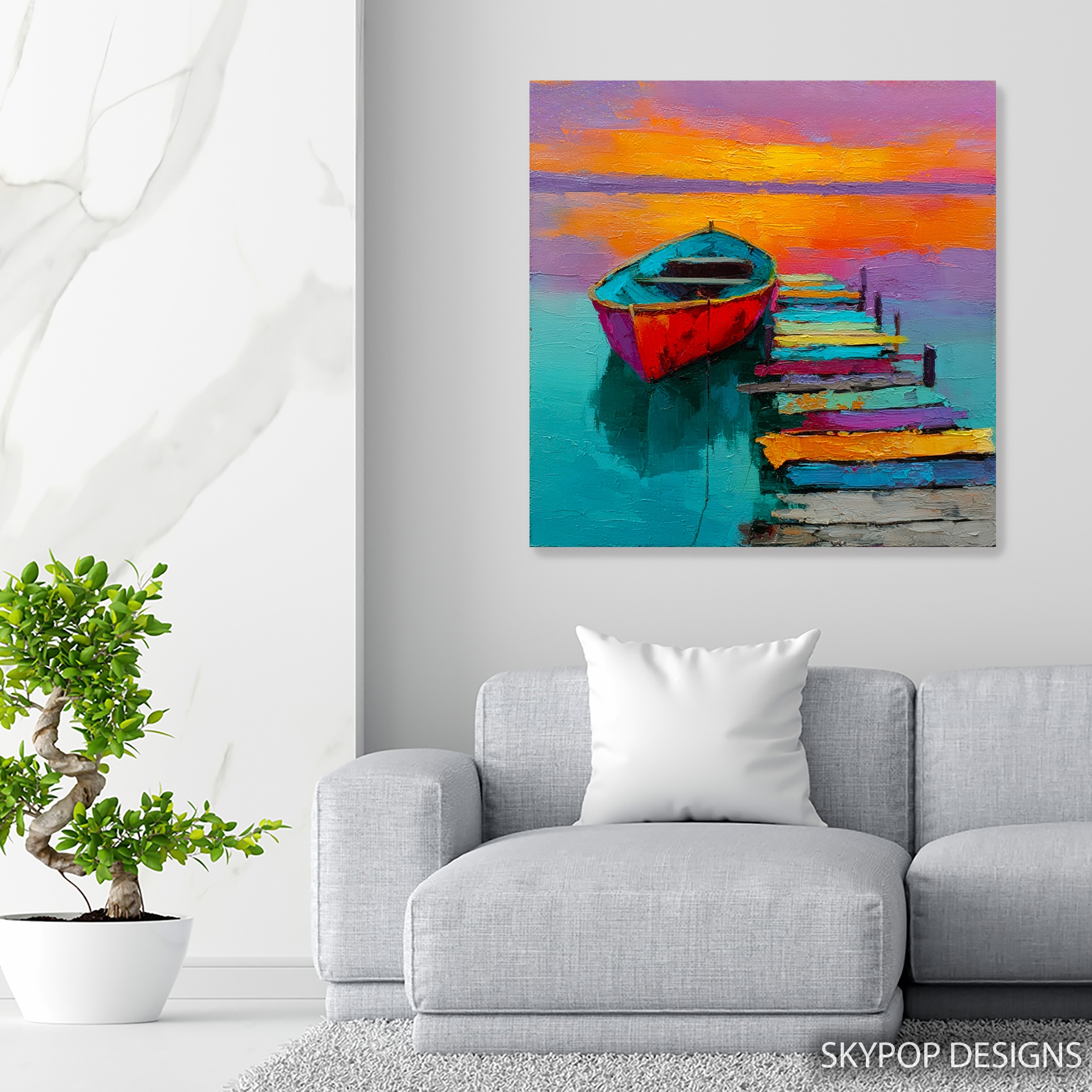 5.jpg Vibrant Sunset Boat Art