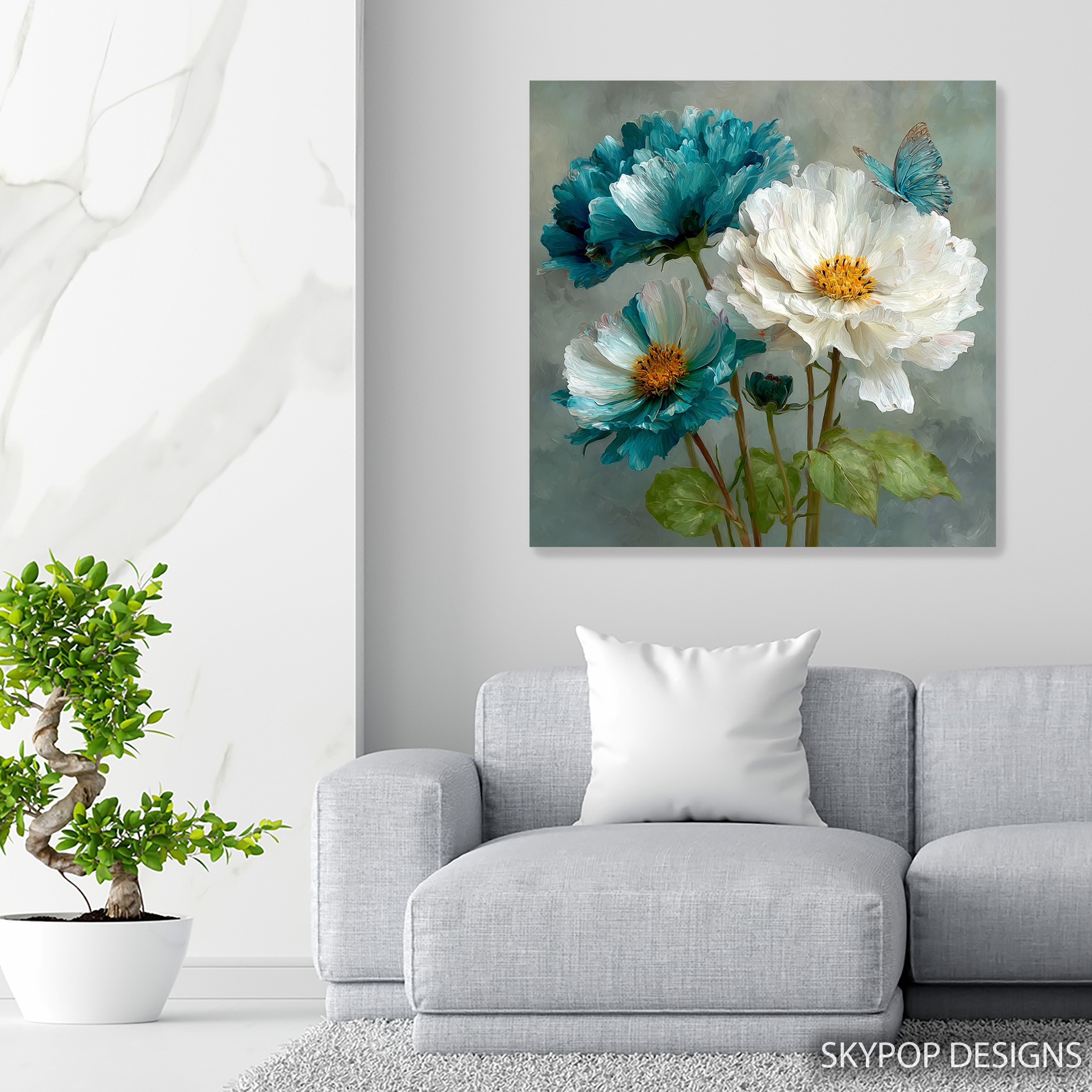 5.jpg Teal Peony Butterfly Art