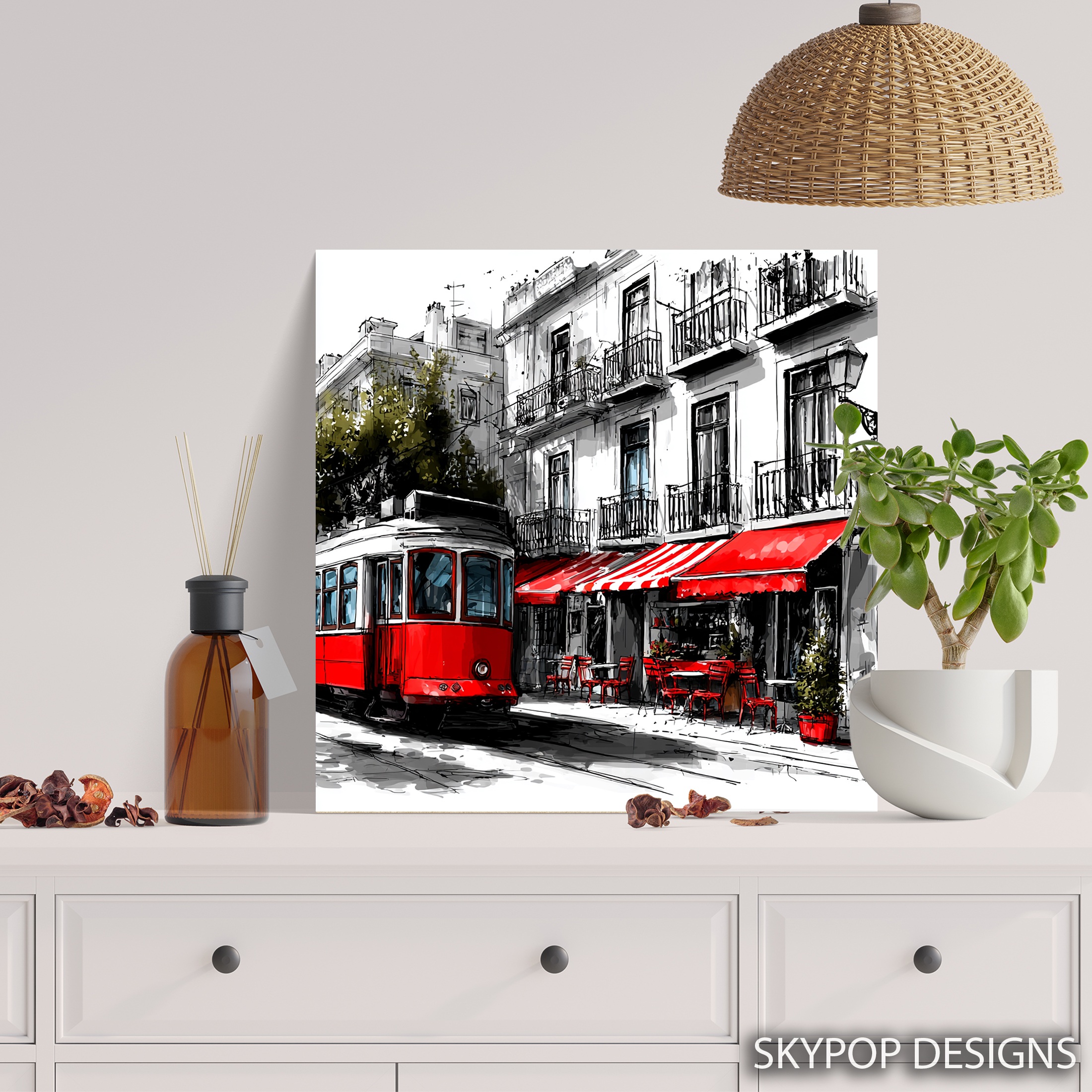 5.jpg Red Tram City Scene Art