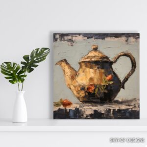 Vintage Teapot With Roses Art