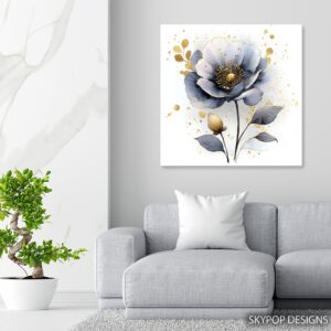 Blue Gold Flower Art