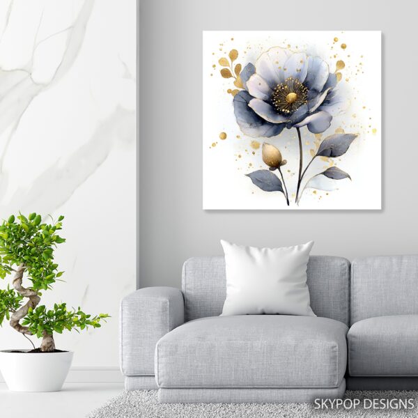 Blue Gold Flower Art