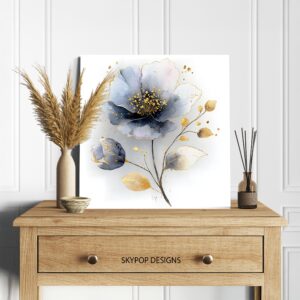 Blue Gold Flower Art