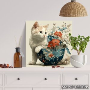 Cat and Flowers Art
