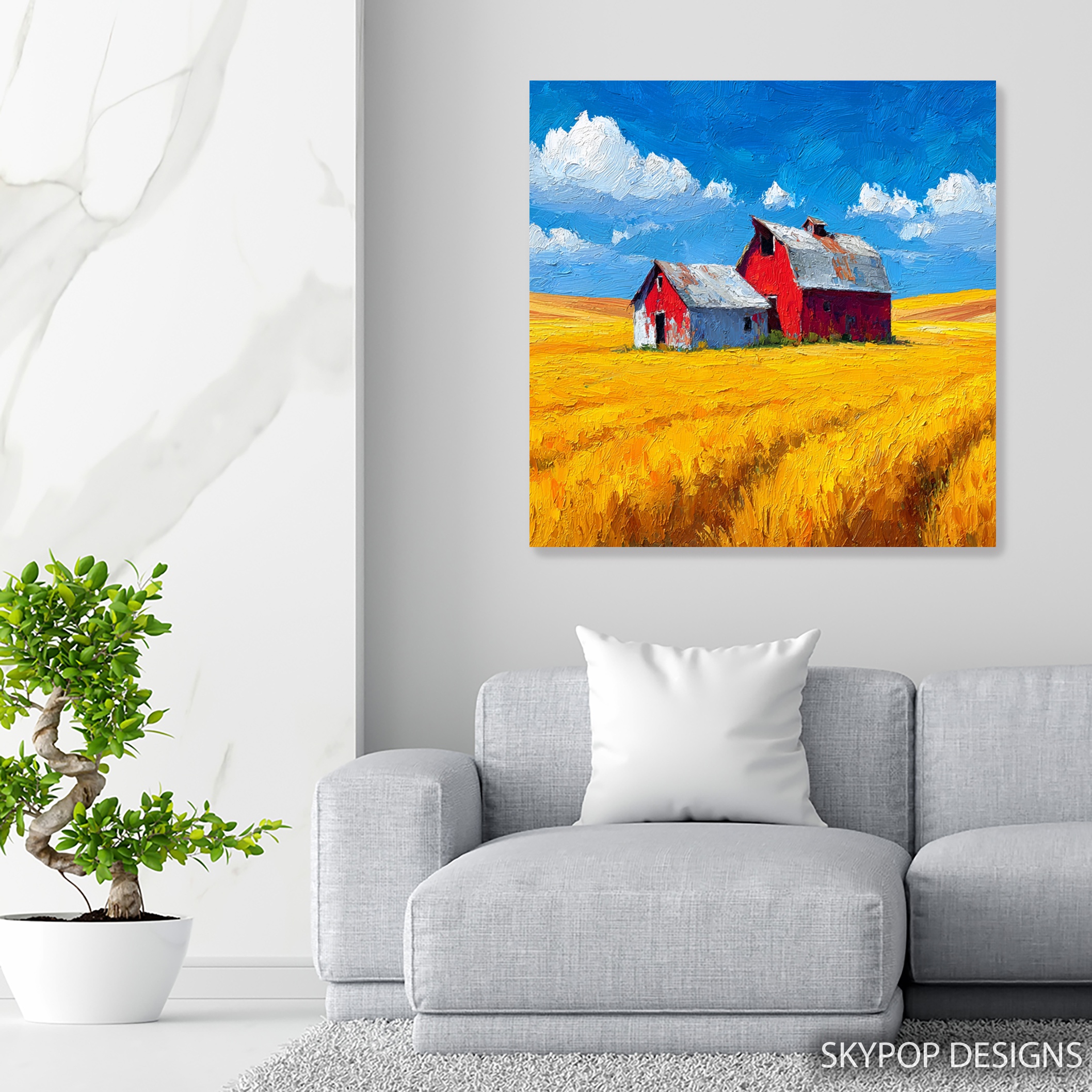 5.jpg Red Barn Wheat Field Art