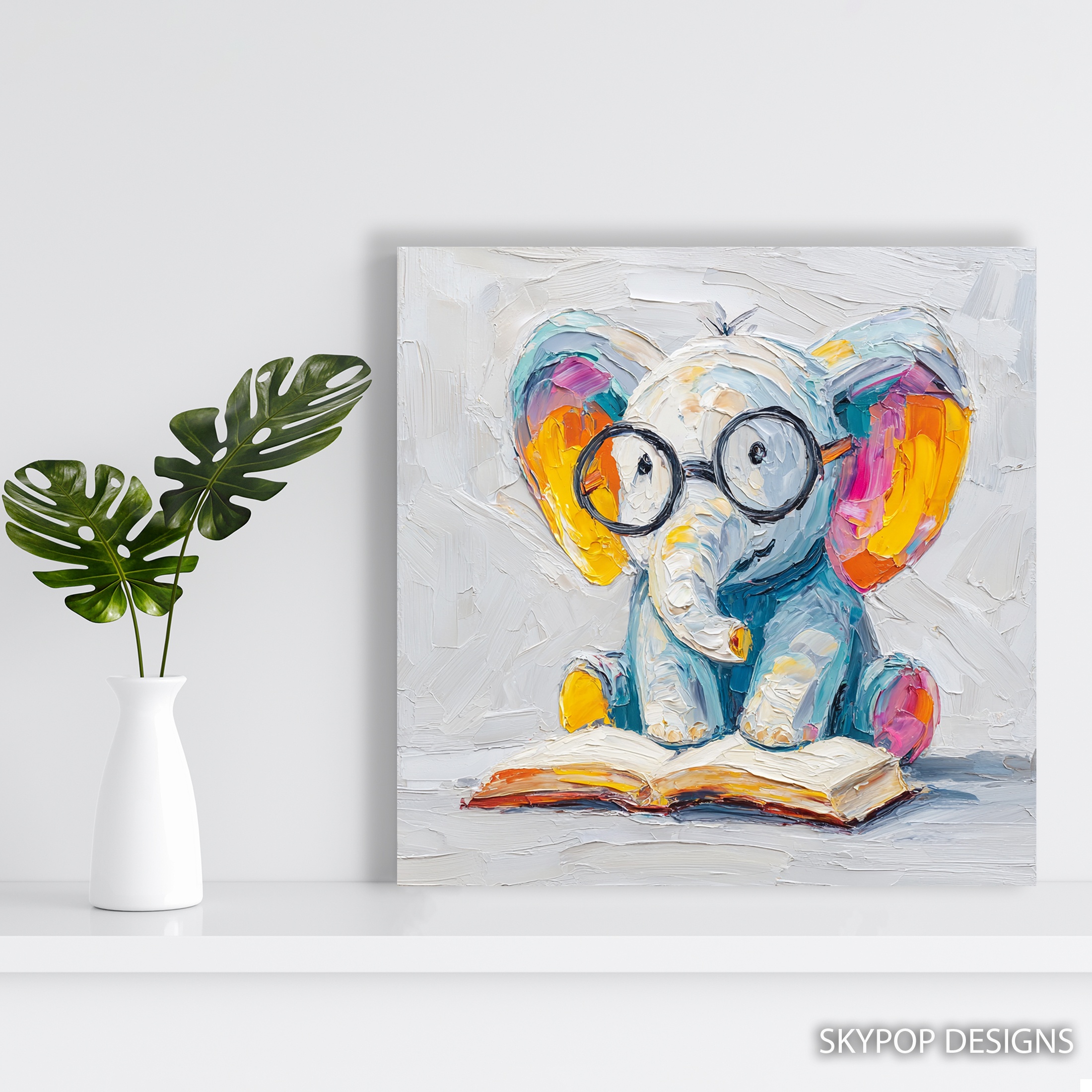 5.jpg Elephant Reading Art