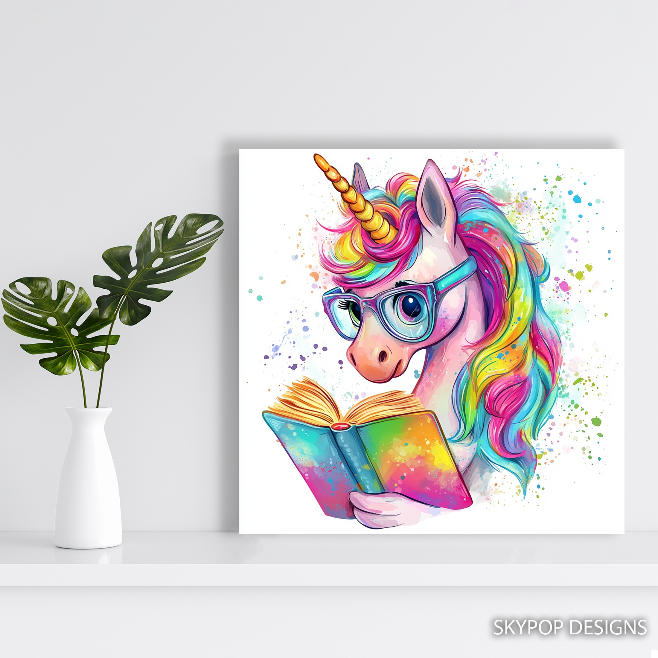 5.jpg Unicorn Reading Book Art