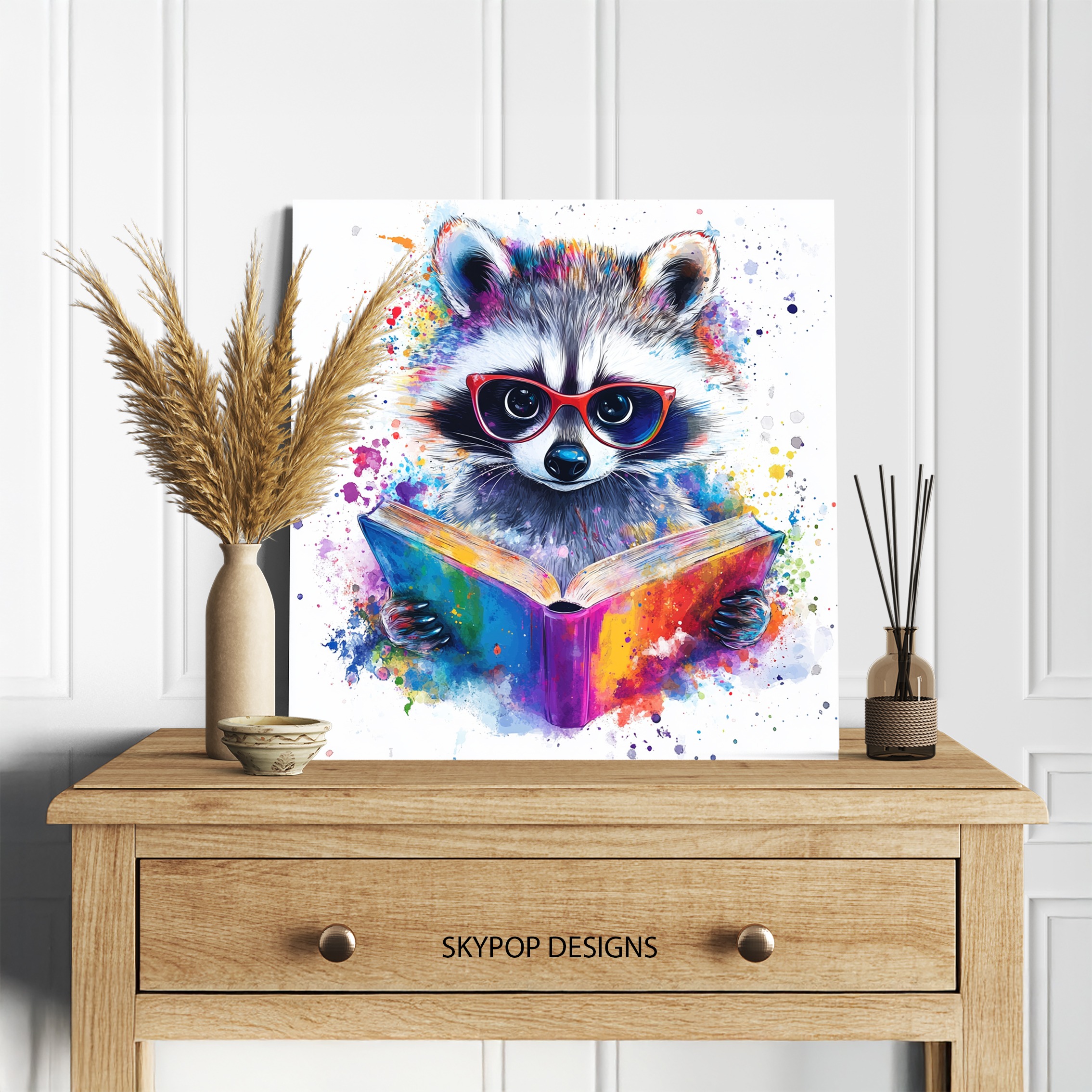 5.jpg Raccoon Reading Art