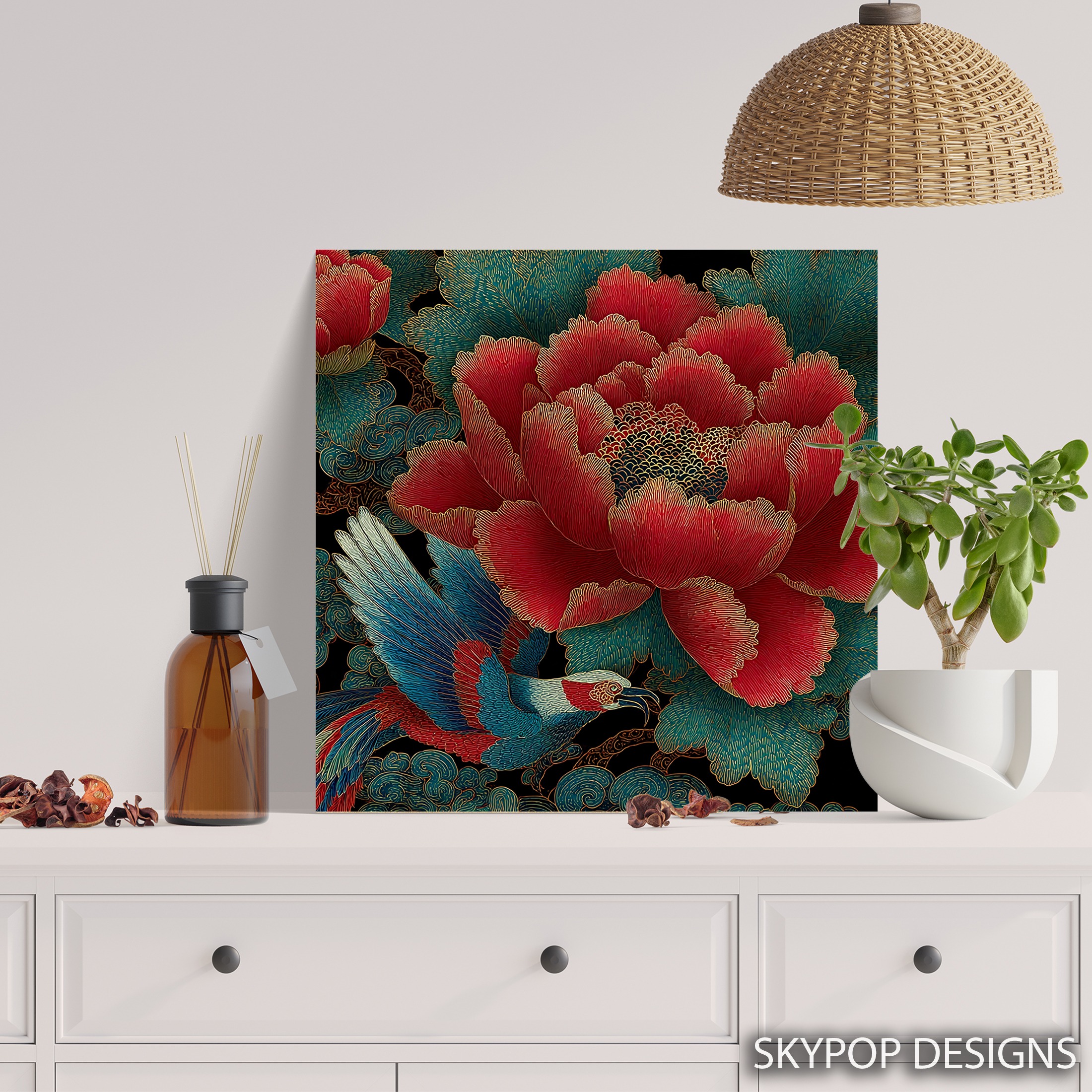 5.jpg Red Peony Bird Art