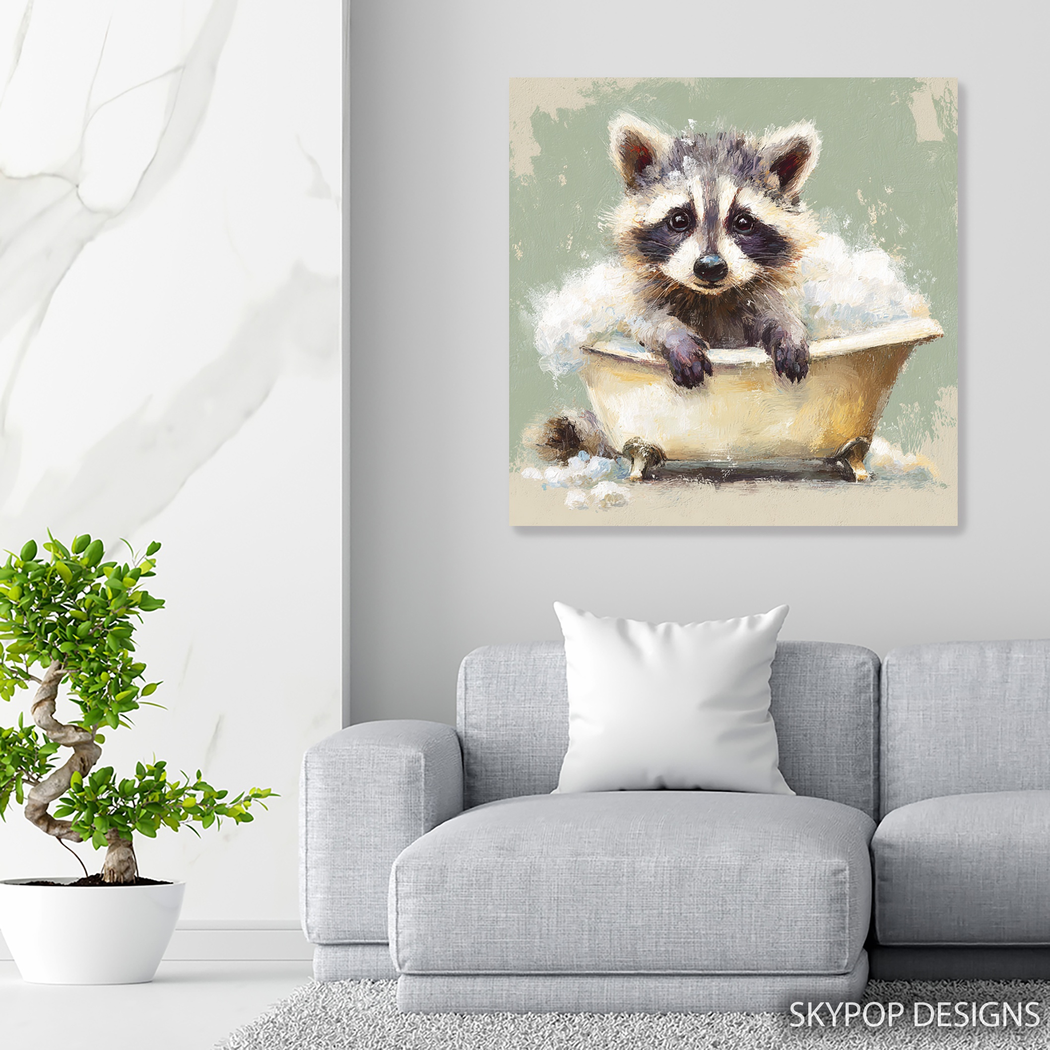 5.jpg Raccoon Bath Time Art