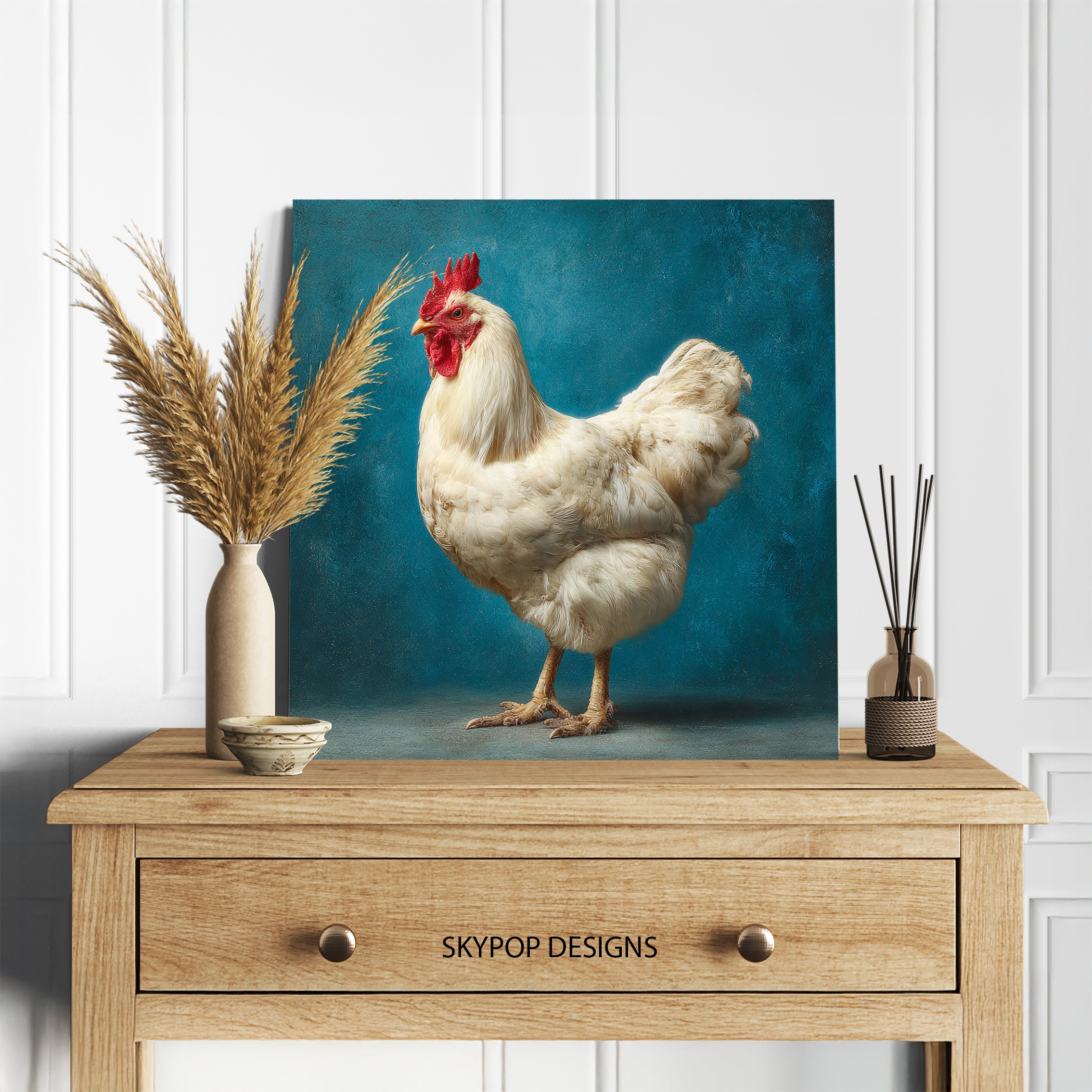 5.jpg White Rooster Art