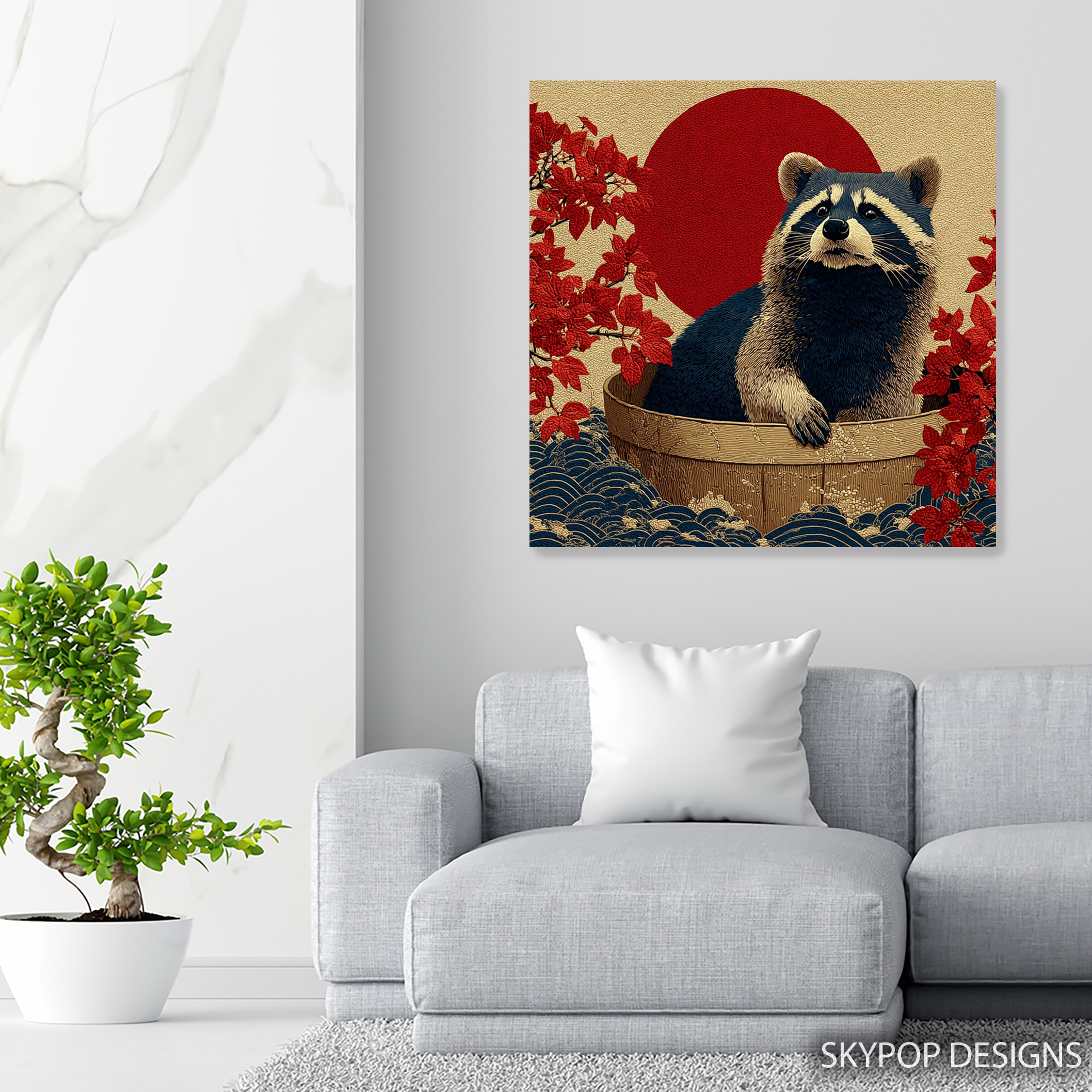 5.jpg Raccoon Red Sun Art