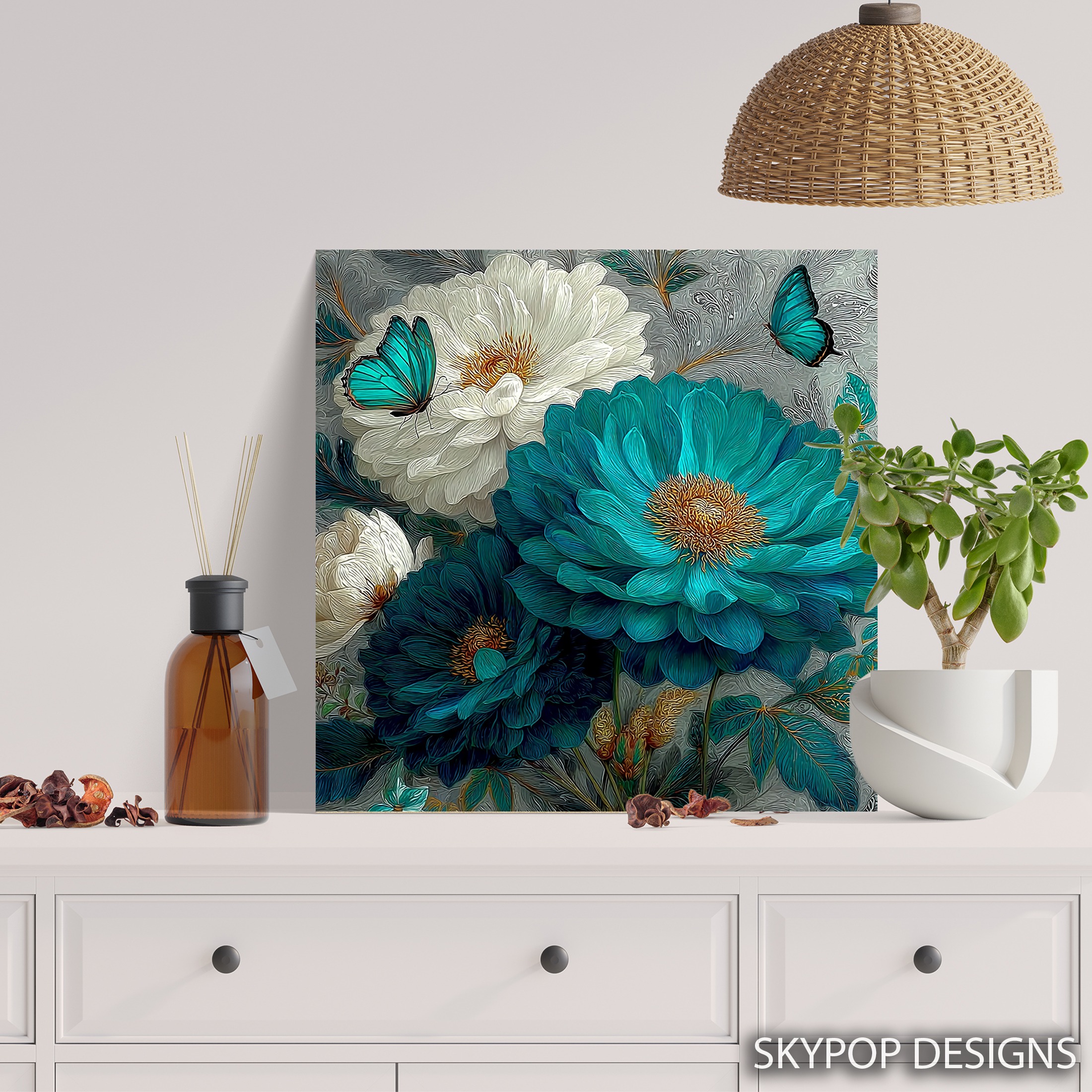 5.jpg Teal Peony Butterfly Art