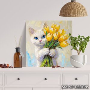 Cat with Tulips Art