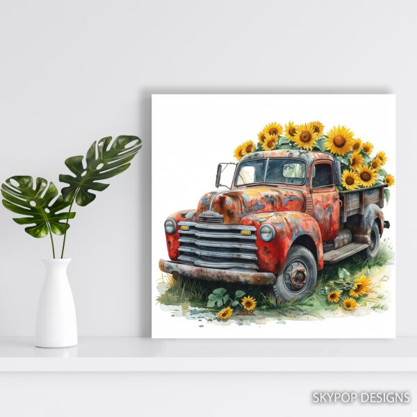 Vintage Truck Sunflower Art