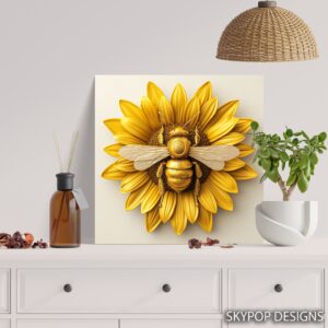 Golden Bee Sunflower Art