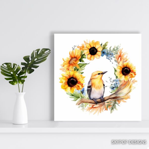 Sunflower Bird Wreath Art