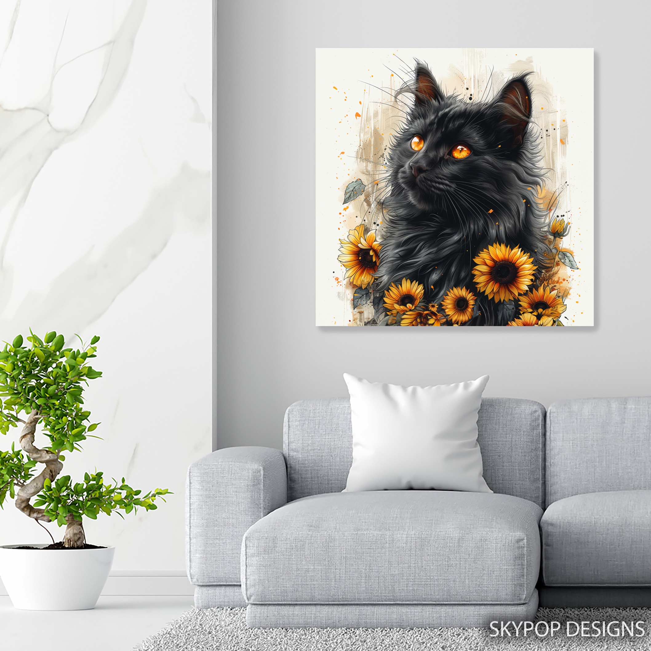 5.jpg Black Cat Sunflower Art