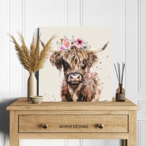 Highland Cow Floral Crown Art