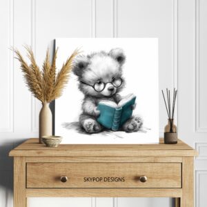 Teddy Bear Reading Book Art