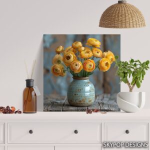 Yellow Ranunculus Flower Vase Art