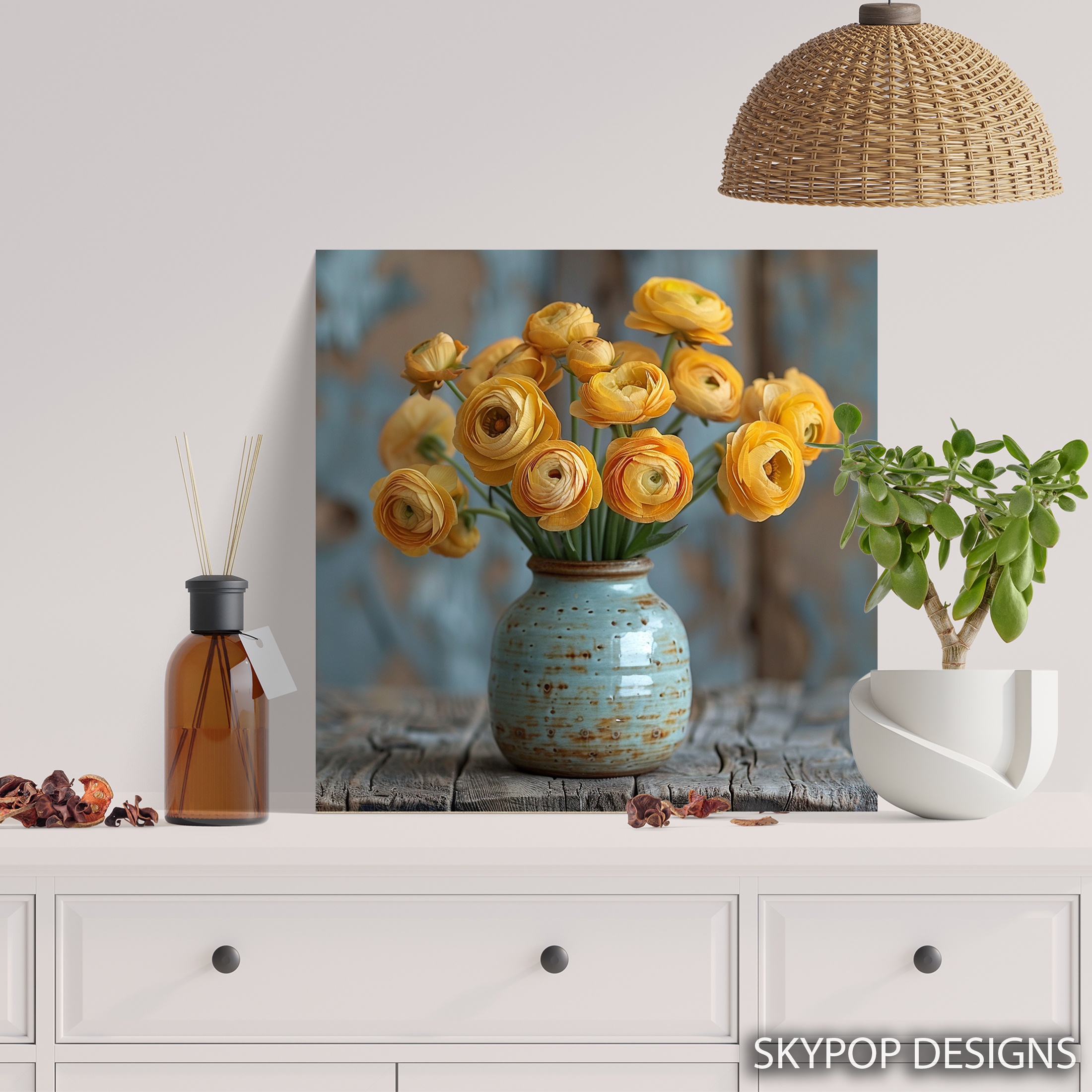 5.jpg Yellow Ranunculus Flower Vase Art