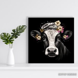 Highland Cow Floral Crown Art