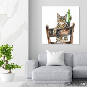 Cat Holding Green Bottle Art