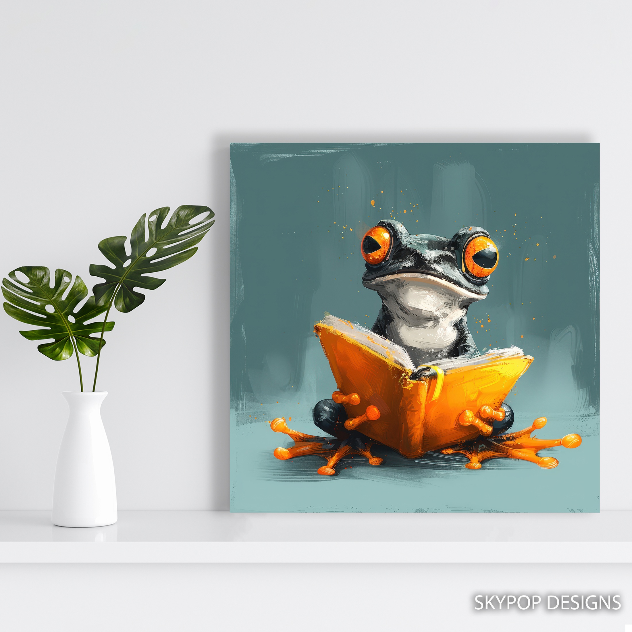 5.jpg Frog Reading Art