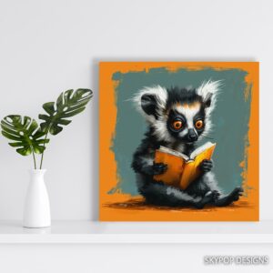 Lemur Reading A Book Art
