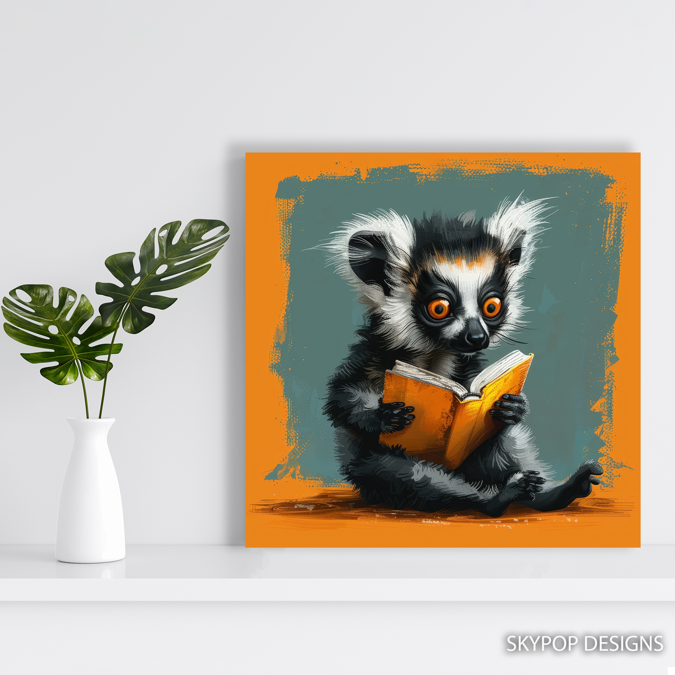5.jpg Lemur Reading A Book Art