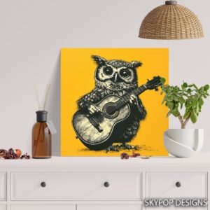 Guitar Playing Owl Art