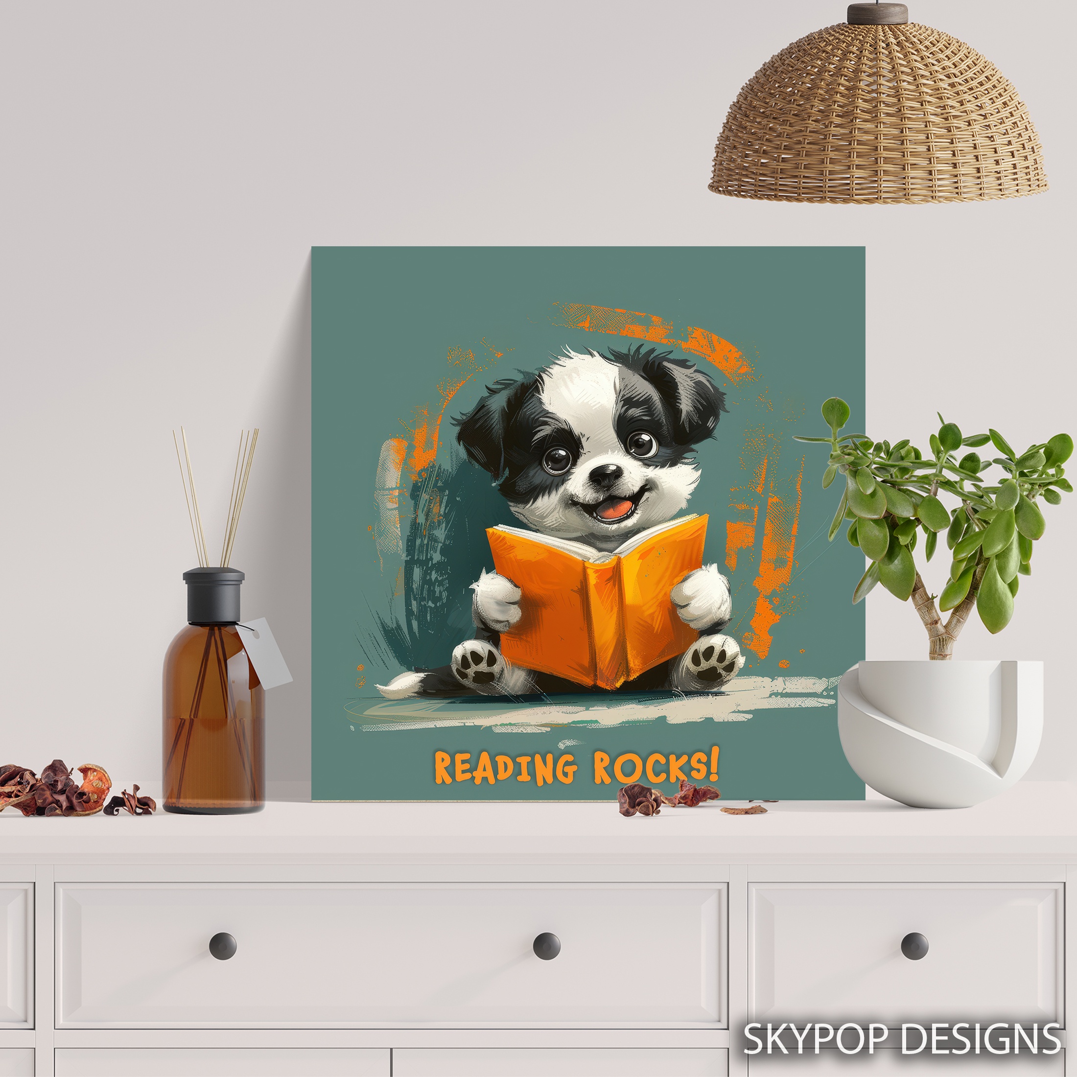 5.jpg Puppy Reading Book Art